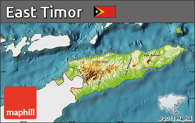 Physical Map of East Timor, single color outside, satellite sea