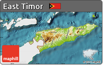 Physical Map of East Timor, single color outside, satellite sea