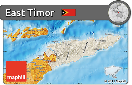 Shaded Relief Map of East Timor, political outside, shaded relief sea