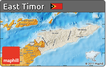 Shaded Relief Map of East Timor, political outside, shaded relief sea