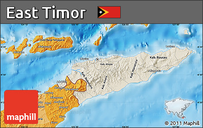Shaded Relief Map of East Timor, political outside, shaded relief sea