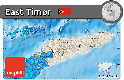 Shaded Relief Map of East Timor, political shades outside, shaded relief sea