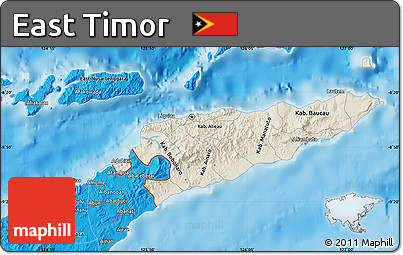 Shaded Relief Map of East Timor, political shades outside, shaded relief sea