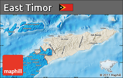 Shaded Relief Map of East Timor, political shades outside, shaded relief sea
