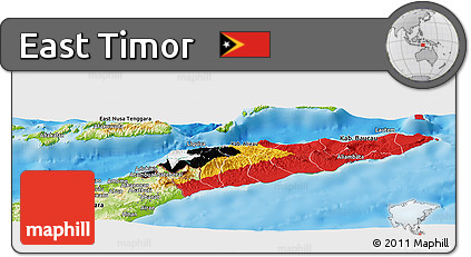 Flag Panoramic Map of East Timor, physical outside