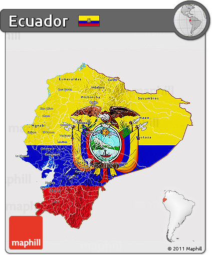 Flag 3D Map of Ecuador, flag centered
