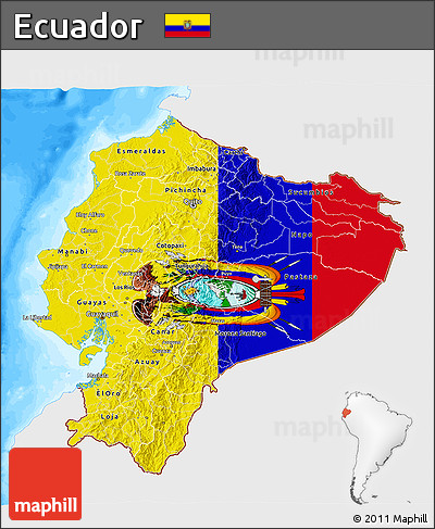 Flag 3D Map of Ecuador, single color outside, bathymetry sea, flag rotated