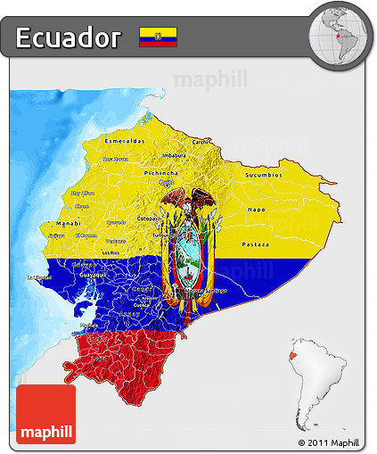 Flag 3D Map of Ecuador, single color outside, bathymetry sea
