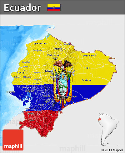 Flag 3D Map of Ecuador, single color outside, bathymetry sea