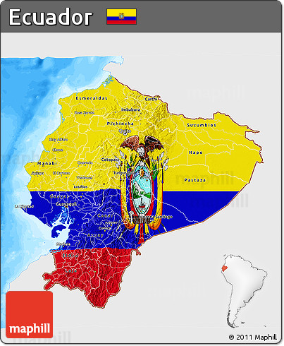 Flag 3D Map of Ecuador, single color outside, bathymetry sea