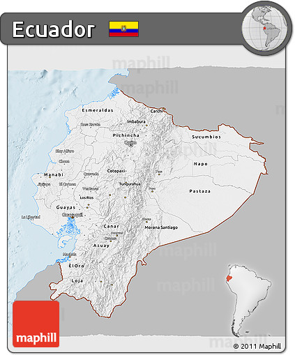 Gray 3D Map of Ecuador, single color outside