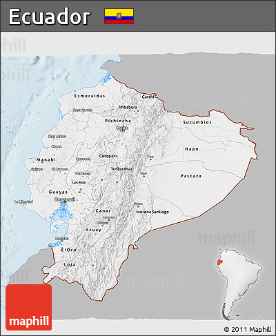 Gray 3D Map of Ecuador, single color outside