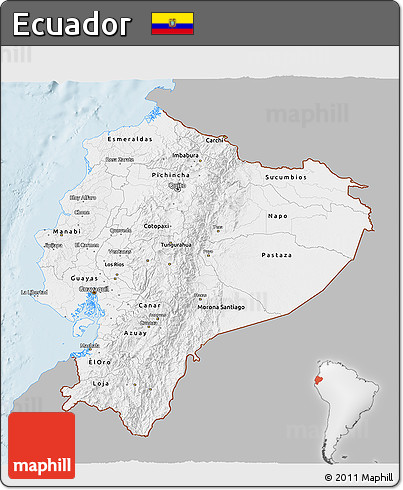 Gray 3D Map of Ecuador, single color outside