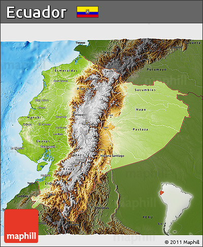 Physical 3D Map of Ecuador, darken, land only
