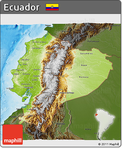Physical 3D Map of Ecuador, darken, land only