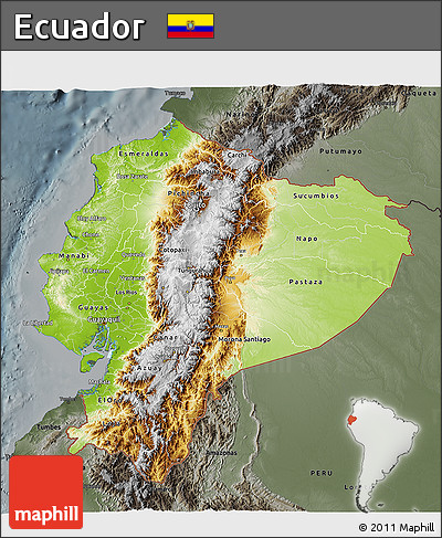Physical 3D Map of Ecuador, darken, semi-desaturated