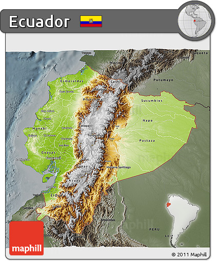Physical 3D Map of Ecuador, darken, semi-desaturated