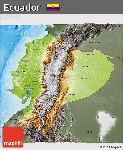 Physical 3D Map of Ecuador, darken, semi-desaturated, land only