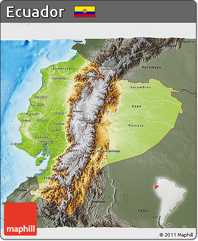 Physical 3D Map of Ecuador, darken, semi-desaturated, land only