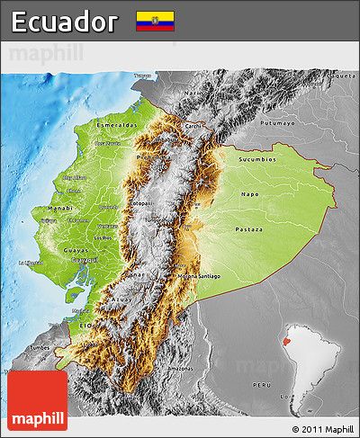 Physical 3D Map of Ecuador, desaturated, land only