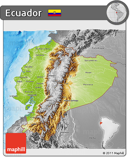 Physical 3D Map of Ecuador, desaturated, land only