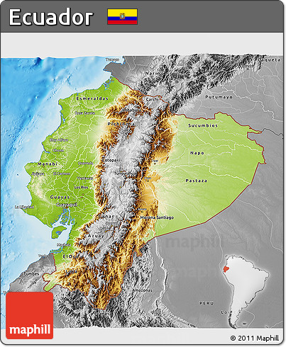 Physical 3D Map of Ecuador, desaturated, land only