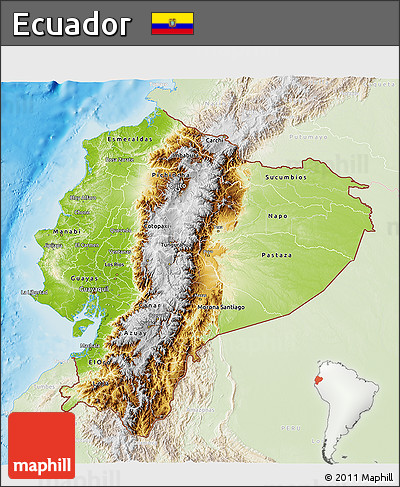 Physical 3D Map of Ecuador, lighten, land only