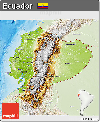 Physical 3D Map of Ecuador, lighten, land only