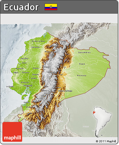 Physical 3D Map of Ecuador, lighten, semi-desaturated