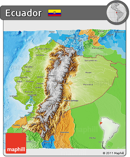 Physical 3D Map of Ecuador, political outside