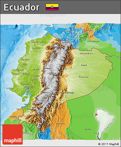 Physical 3D Map of Ecuador, political outside