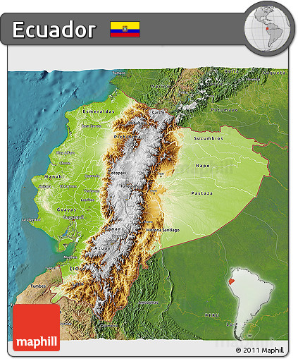 Physical 3D Map of Ecuador, satellite outside
