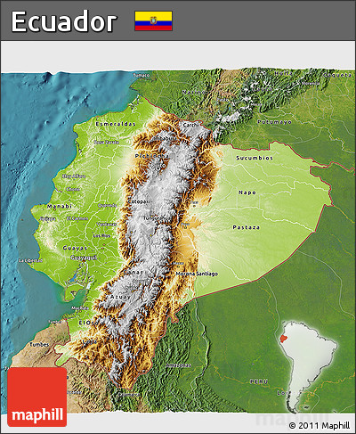 Physical 3D Map of Ecuador, satellite outside