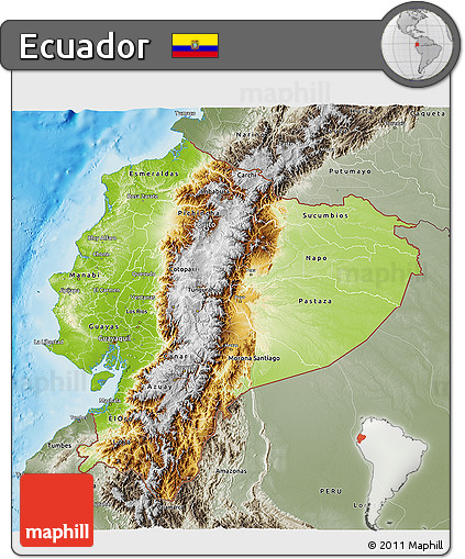 Physical 3D Map of Ecuador, semi-desaturated, land only
