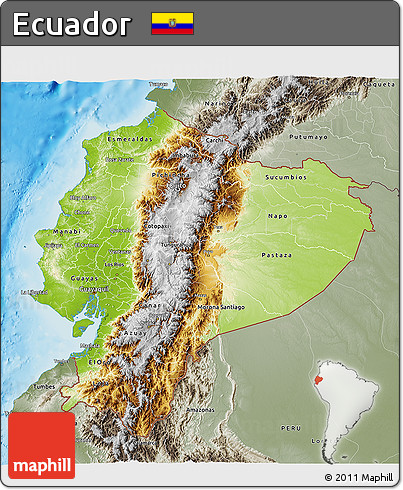 Physical 3D Map of Ecuador, semi-desaturated, land only