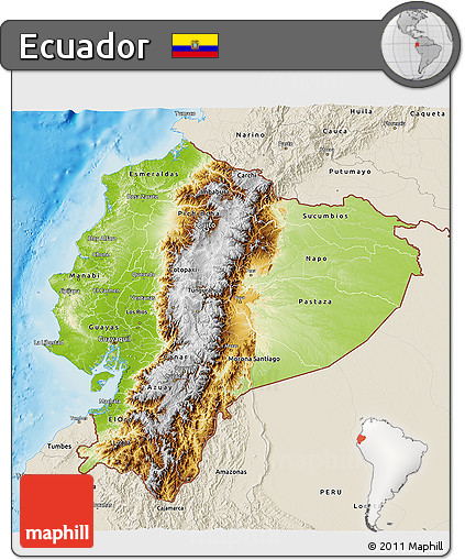 Physical 3D Map of Ecuador, shaded relief outside