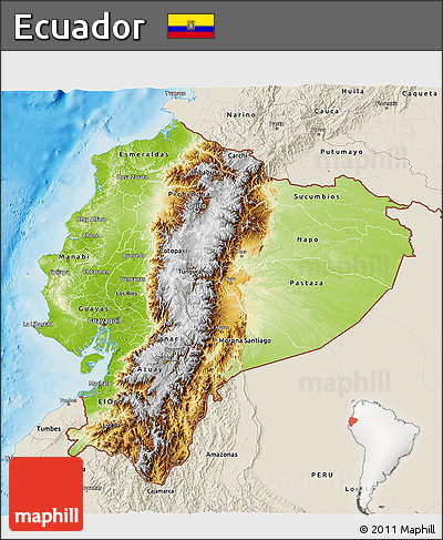 Physical 3D Map of Ecuador, shaded relief outside