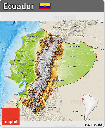 Physical 3D Map of Ecuador, shaded relief outside