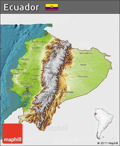Physical 3D Map of Ecuador, single color outside, satellite sea