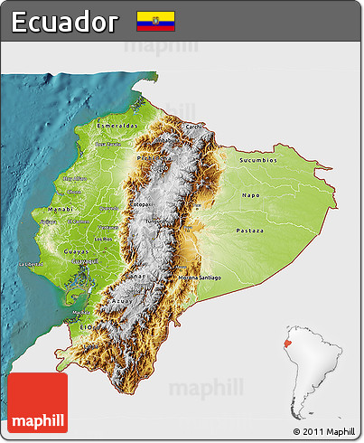 Physical 3D Map of Ecuador, single color outside, satellite sea