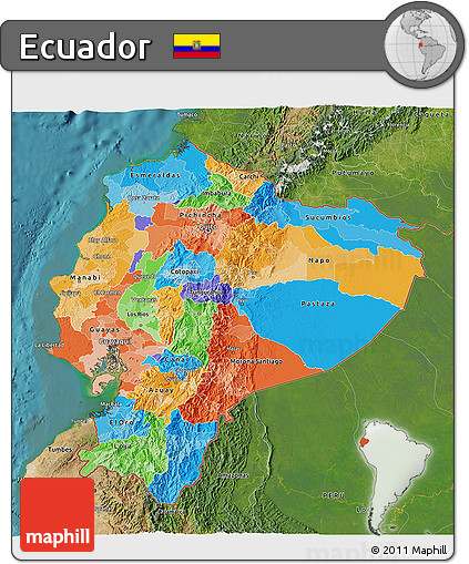 Political 3D Map of Ecuador, satellite outside
