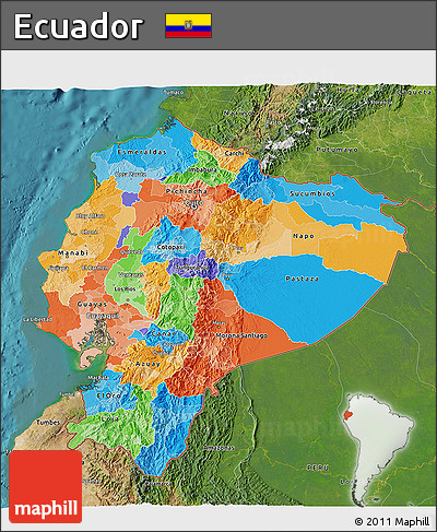 Political 3D Map of Ecuador, satellite outside