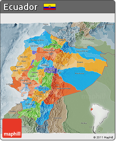 Political 3D Map of Ecuador, semi-desaturated