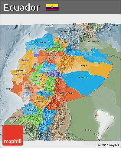 Political 3D Map of Ecuador, semi-desaturated