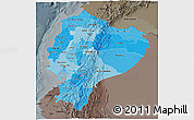 Political Shades 3D Map of Ecuador, darken, semi-desaturated