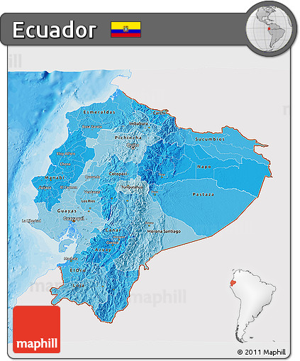 Political Shades 3D Map of Ecuador, single color outside
