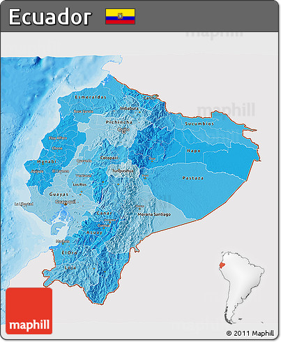 Political Shades 3D Map of Ecuador, single color outside