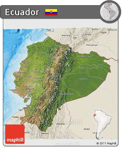 Satellite 3D Map of Ecuador, shaded relief outside