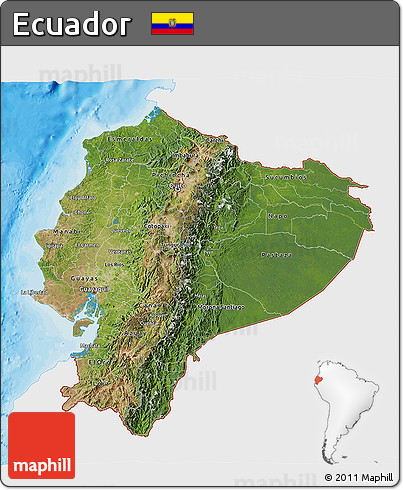 Satellite 3D Map of Ecuador, single color outside, bathymetry sea, shaded relief sea