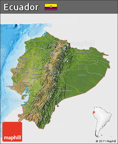 Satellite 3D Map of Ecuador, single color outside, bathymetry sea, shaded relief sea
